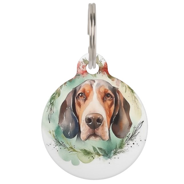 Treeing Walker Kerstkrans Feestelijke Pup Huisdierpenning (Voorkant)