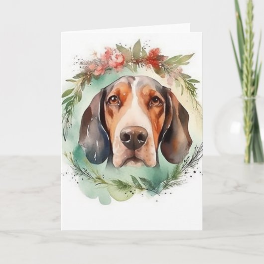 Treeing Walker Kerstkrans Feestelijke Pup Kaart (Voorkant)