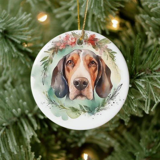 Treeing Walker Kerstkrans Feestelijke Pup Keramisch Ornament (Boom)