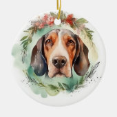 Treeing Walker Kerstkrans Feestelijke Pup Keramisch Ornament (Voorkant)