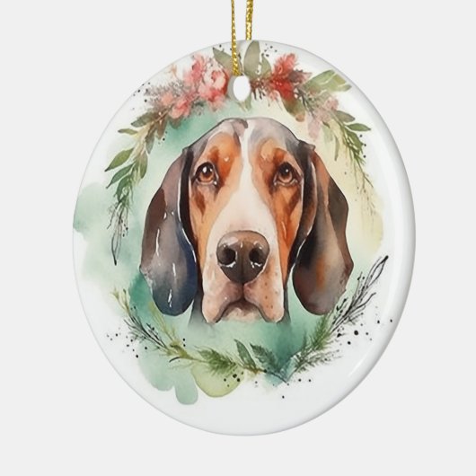 Treeing Walker Kerstkrans Feestelijke Pup Keramisch Ornament (Links)