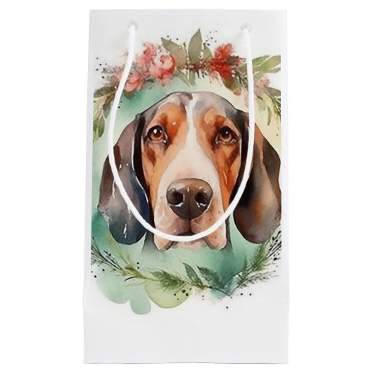 Treeing Walker Kerstkrans Feestelijke Pup Klein Cadeauzakje (Voorkant)