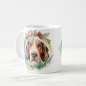 Treeing Walker Kerstkrans Feestelijke Pup Koffiemok (Voorkant links)