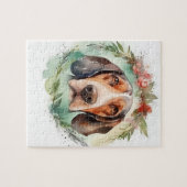 Treeing Walker Kerstkrans Feestelijke Pup Legpuzzel (Horizontaal)