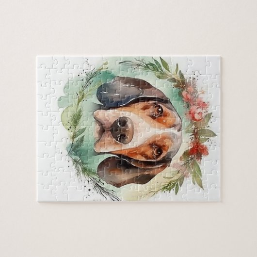 Treeing Walker Kerstkrans Feestelijke Pup Legpuzzel (Horizontaal)