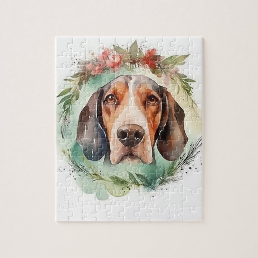 Treeing Walker Kerstkrans Feestelijke Pup Legpuzzel (Verticaal)