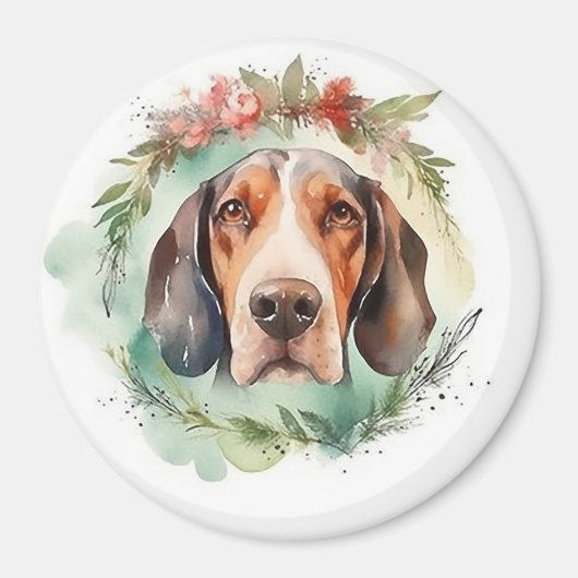Treeing Walker Kerstkrans Feestelijke Pup Magneet (Voorkant)