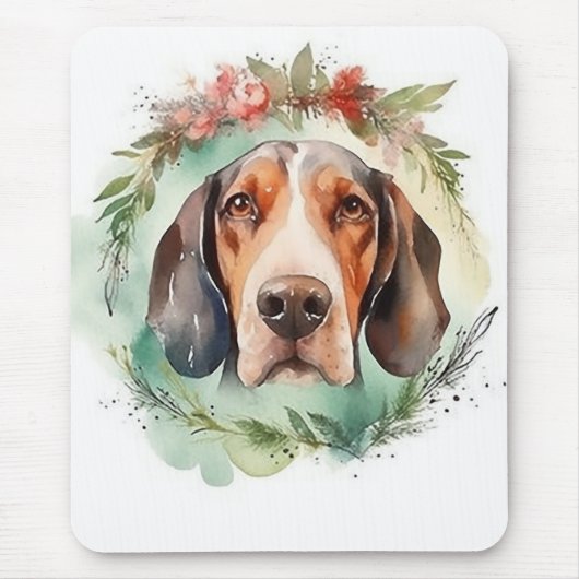 Treeing Walker Kerstkrans Feestelijke Pup Muismat (Voorkant)