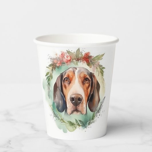 Treeing Walker Kerstkrans Feestelijke Pup Papieren Bekers (Achterkant)