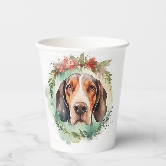 Treeing Walker Kerstkrans Feestelijke Pup Papieren Bekers (Voorkant)