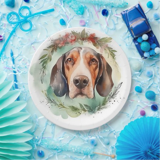 Treeing Walker Kerstkrans Feestelijke Pup Papieren Bordje (Feest)