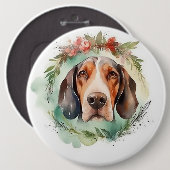 Treeing Walker Kerstkrans Feestelijke Pup Ronde Button 6,0 Cm (Voorkant /achterkant)
