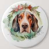Treeing Walker Kerstkrans Feestelijke Pup Ronde Button 6,0 Cm (Voorkant)