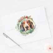 Treeing Walker Kerstkrans Feestelijke Pup Ronde Sticker (Envelop)