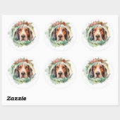 Treeing Walker Kerstkrans Feestelijke Pup Ronde Sticker (Vel)