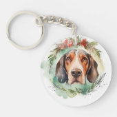 Treeing Walker Kerstkrans Feestelijke Pup Sleutelhanger (Voorkant)