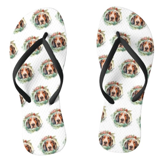 Treeing Walker Kerstkrans Feestelijke Pup Teenslippers (Voetbed)