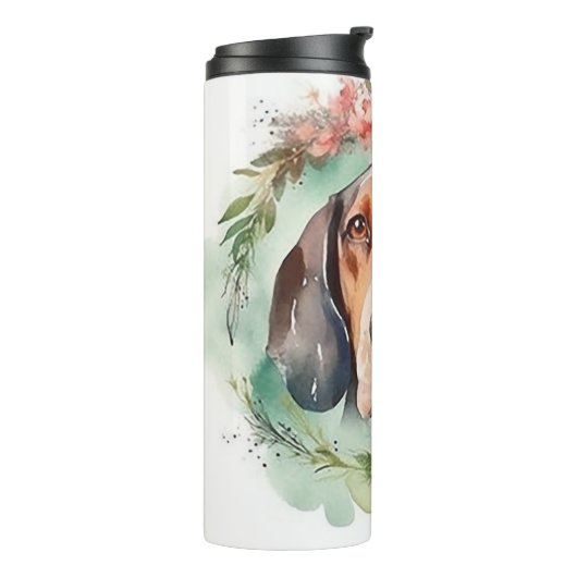 Treeing Walker Kerstkrans Feestelijke Pup Thermosbeker (Gedraaid links)