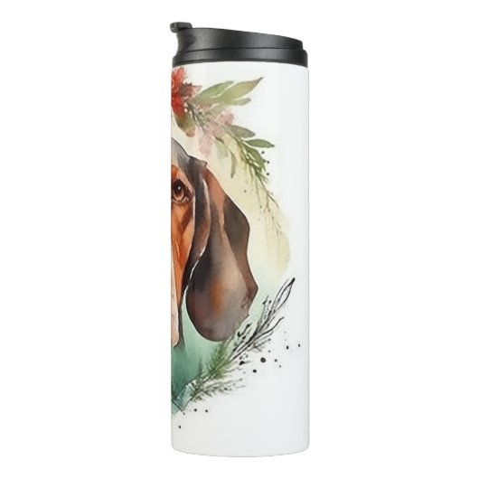 Treeing Walker Kerstkrans Feestelijke Pup Thermosbeker (Geroteerd rechts)