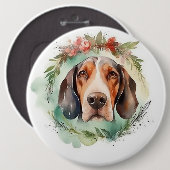 Treeing Walker Kerstkrans Festieve Pup Ronde Button 6,0 Cm (Voorkant /achterkant)