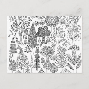 Trees Black and White Hand Drawn Illustration Art Briefkaart