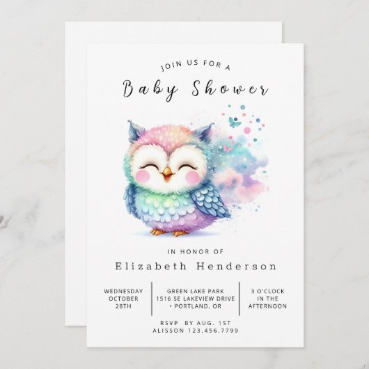 Trees Custom Owl Baby shower Kaart (Voorkant / Achterkant)