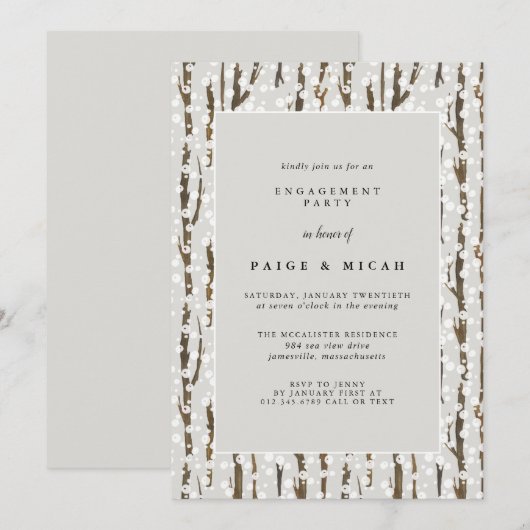 Trees en sneeuwbijtende winterpartij kaart (Voorkant / Achterkant)