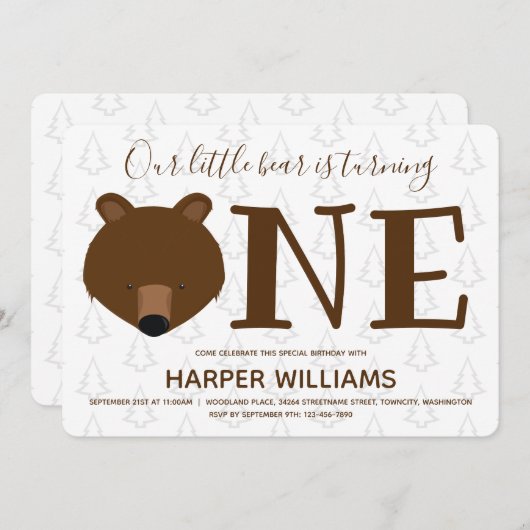 Trees Grizzly Beer 1 dier 1e verjaardag Kaart (Voorkant / Achterkant)