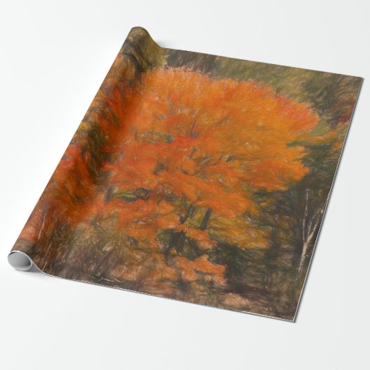 Trees Herfst Woodland Forest Oranje Sketch Art Cadeaupapier (Uitgerold)
