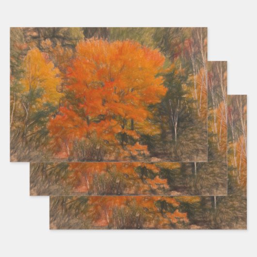 Trees Herfst Woodland Forest Oranje Sketch Art Inpakpapier Vel (Set)