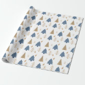 Trees in Blue and Gold Cadeaupapier (Uitgerold)