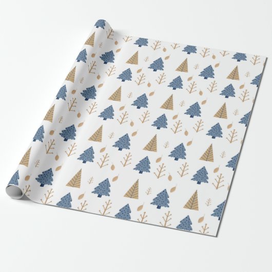 Trees in Blue and Gold Cadeaupapier (Uitgerold)