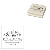 Trees & Mountains Elegant Script Custom Name Book Rubberstempel (Gestempeld)