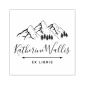 Trees & Mountains Elegant Script Custom Name Book Rubberstempel (Afrduk)