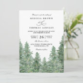 Trees Pine Forest Rustic Elegant QR Code Wedding Kaart (Staand voorkant)