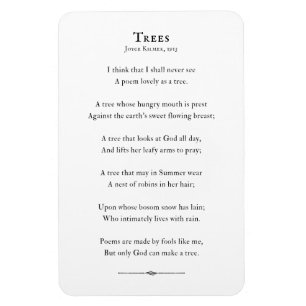 Trees Poem door Kilmer, inspirerend poëzie citaat Magneet