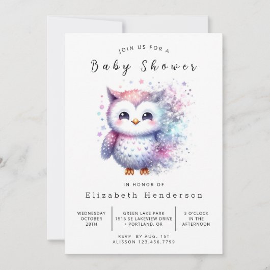 Trees Printable Owl Baby shower Kaart (Voorkant)