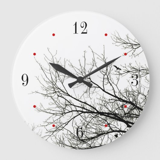 Trees Silhouette Black en White Wall Clock Grote Klok (Voorkant)