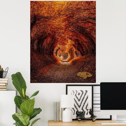 Trees Tunnel - een Licht aan het eind van de Tunne Poster (Thuiskantoor)