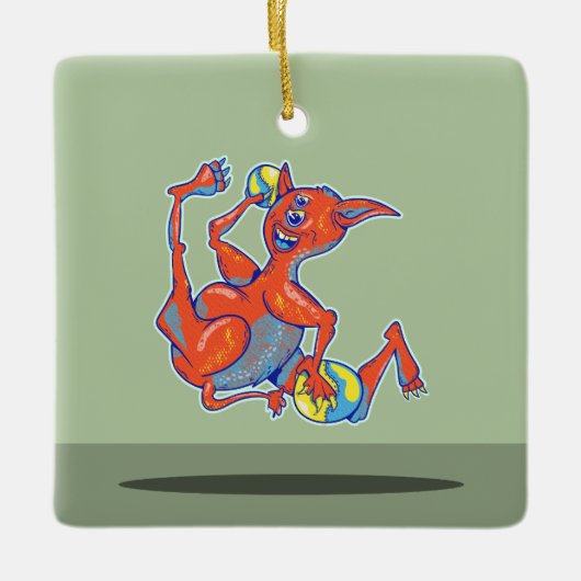 trefbalmonster keramisch ornament (Voorkant)