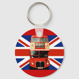 Trefring met bus en Britse vlag Sleutelhanger
