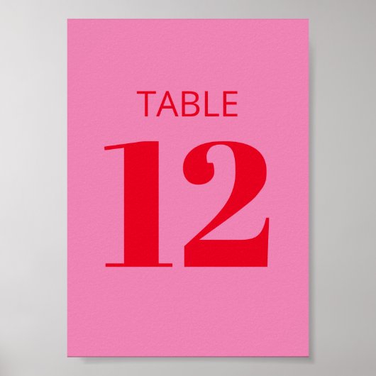 Trefzeke typografie Roze Rood Moderne Tafel Nummer Poster (Voorkant)