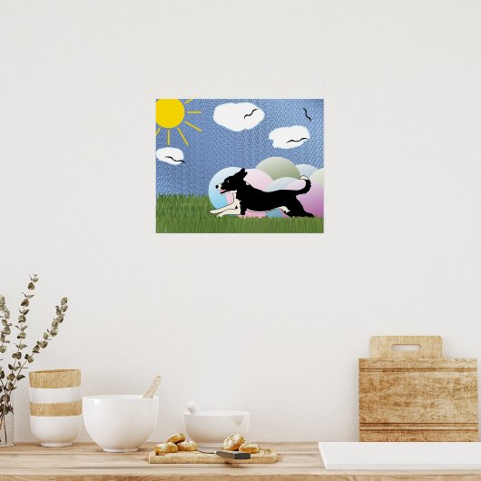 Treibball - Cartoon Happy Dog and Balls v4 Poster (Keuken)