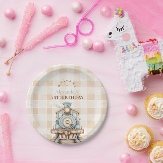  trein 1e verjaardag papieren bordje (Feest)