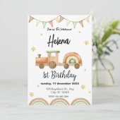 Trein 1e verjaardag uitnodigen kaart (Staand voorkant)