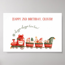 Trein 2e verjaardag Watercolor Kerstman Feest Expr Poster