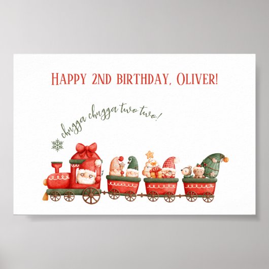 Trein 2e verjaardag Watercolor Kerstman Feest Expr Poster (Voorkant)