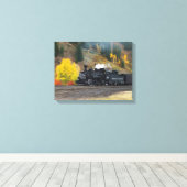 Trein arriveert in Silverton, VS Canvas Afdruk (Insitu (Houten vloer))