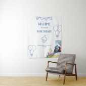 Trein Blauwe Ballonnen Jongens Gril Baby Shower Wandkleed (In situ)