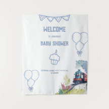 Trein Blauwe Ballonnen Jongens Speelse Baby Shower